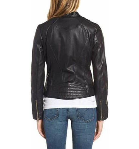New Women's Genuine Soft Lambskin Leather Jacket Black Biker Motorcycle Jacket 